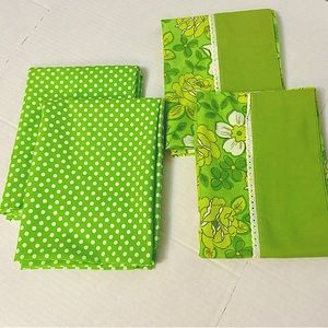 Two Sets of Vibrant Green Pillowcases One Floral and One Polka Dot 30 x 20